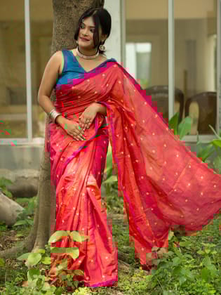 Red embroidered saree