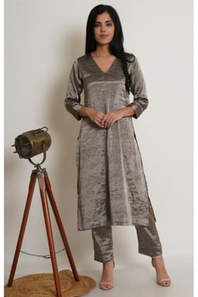 Gunmetal Chanderi Co-ord Kurta Set of 2-S