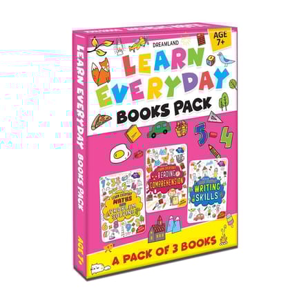 Learn Everyday Books Pack Age 7+ - A Set of 3 Books - Reading Comprehension, Maths, Writing Skills Dreamland Publications