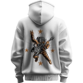 BULL CLOTHING Men's Astronaut Rocker White Hoodie Premium 280 GSM Fleece for Softness, Comfort, and Durability (S)