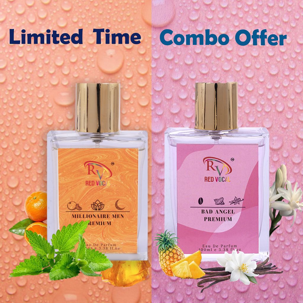 Red Vocal Millionaire Men Premium (Men) with Bad Angel Premium (Women) 100ml Perfume Spray Combo – 2 x 100ml