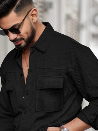 Elliot Cargo Knit Black Lycra Full Sleeve Shirt-S / Black