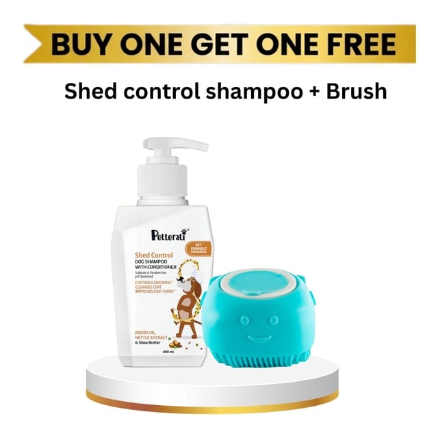 Petterati Shed Control Dog Shampoo with Shampoo Brush Combo, Advanced Hair Fall & Shedding Control, Deep Cleansing & Coat Care - Buy 1 Get 1 Free