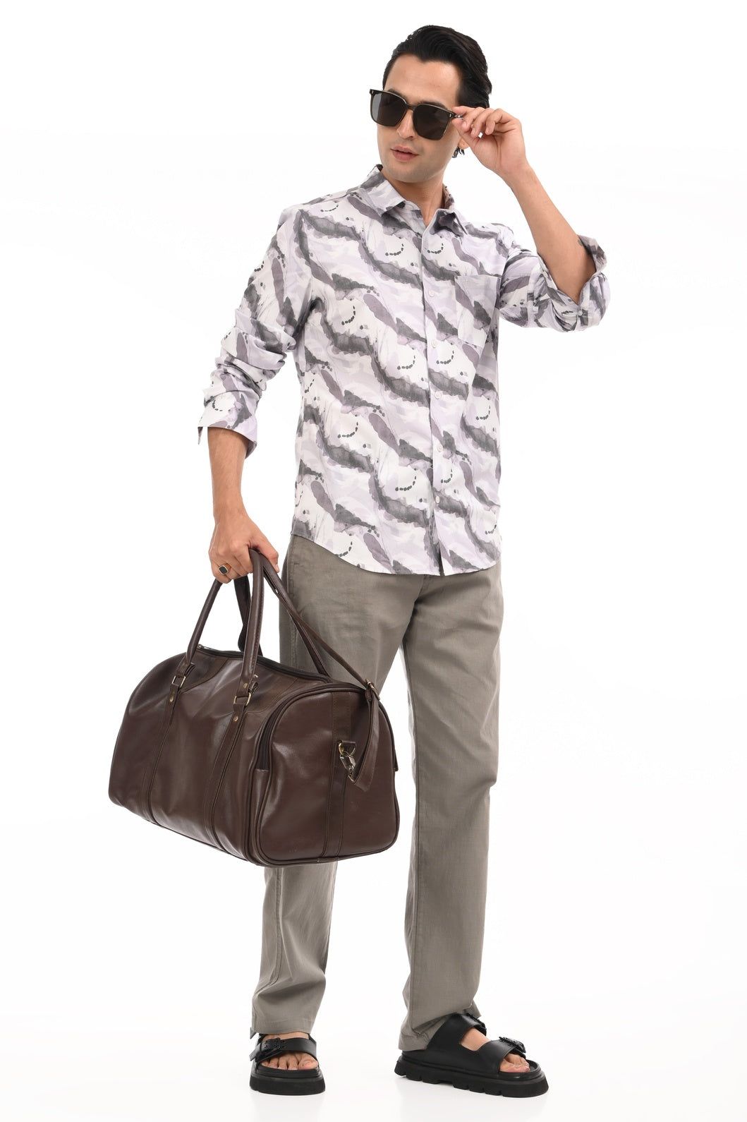 Frost Grey Printed Casual Shirt-S