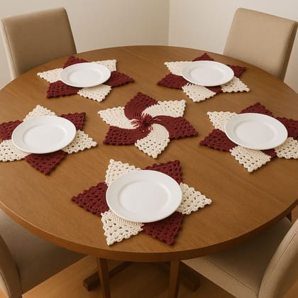 Star Elegance Crochet Plate Mat Set (Pack of 6)