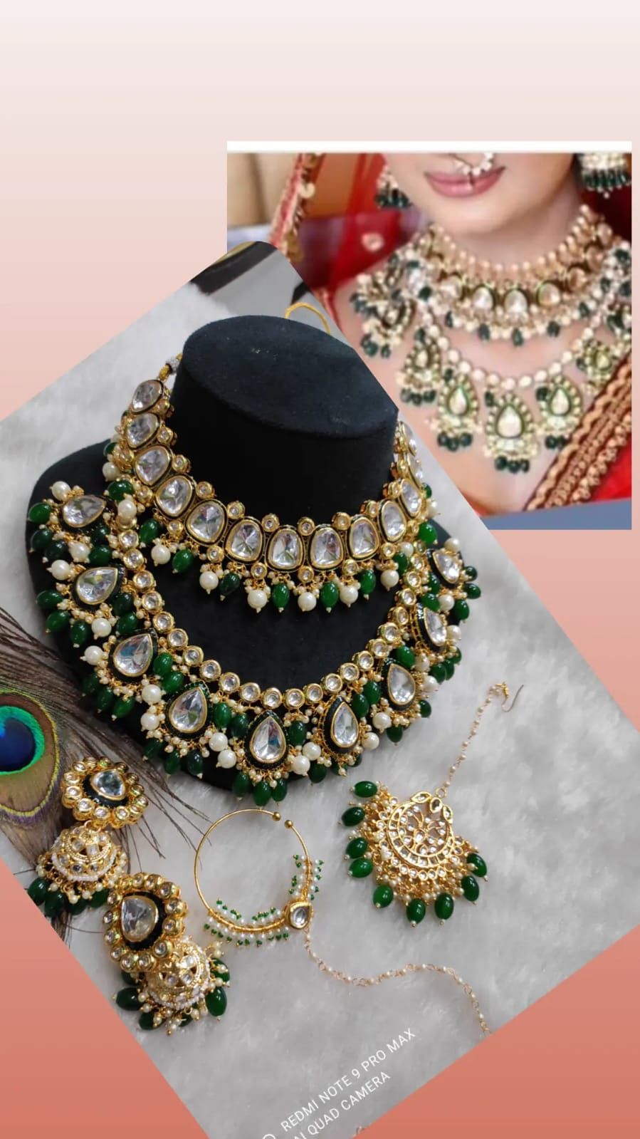 Luxurious Dark Green Kundan Jewelry Set – Traditional Bridal Necklace