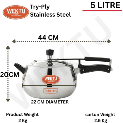 WEKTU Stainless Steel Triply Contura Pressure Cooker - Induction Friendly
