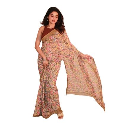 GENERIC Women's Georgette Printed Saree With Unstitched Blouse 5.5Mtr (Brown)-PID67518 GENERIC Women's Georgette Printed Saree With Unstitched Blouse 5.5Mtr (Brown)-PID67518