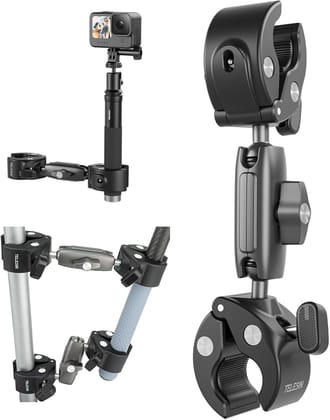 TELESIN 360 Dual Ball Clamp Mount, Bike Handlebar Stick Pole Mount Holder Accessories for GoPro 13 12 11 10 9 DJI Action 5 Pro Action 4/3 Osmo Pocket 3 Insta360 X5 X4 Go3 Ace Pro 2 (Metal Dual Ball) TELESIN 360 Dual Ball Clamp Mount, Bike Handlebar Stick