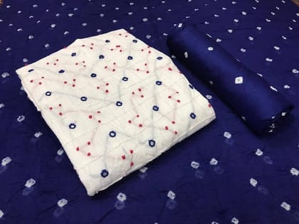 Cotton Mirror Thread work Bandhani Material (Unstitched)-Blue