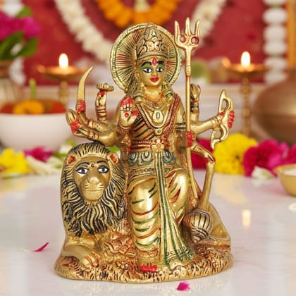 Brass Durga Ji Divine Idol - Handcrafted Home Temple Decor, Height : 6.5 Inch (BSMAS937 M)