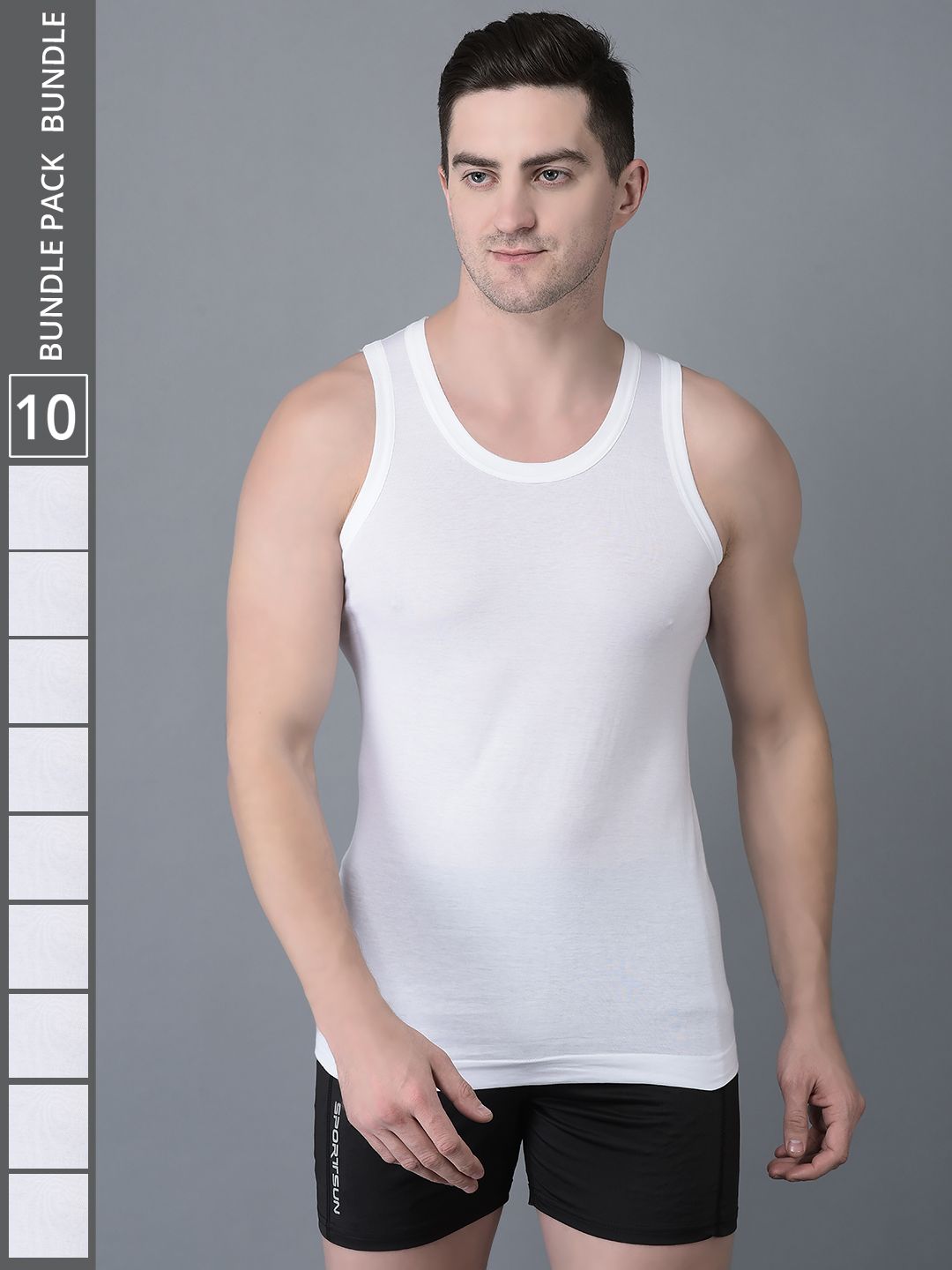 Men's White Pack of 10 Solid Egyptian Cotton Vest