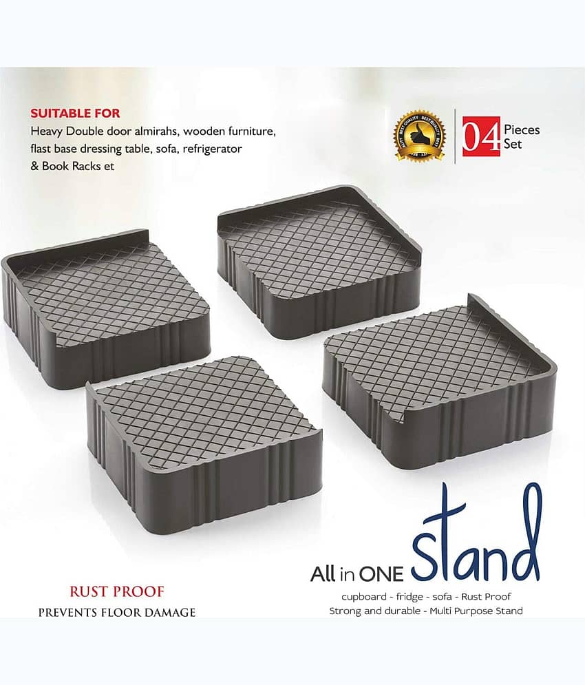 KNK Plastic Almirah, Wardrobe, Refrigerator Furniture Base Stand (Grey Black) -4 Pieces