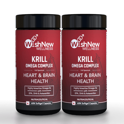 WishNew Wellness Krill Omega Complex for Heart & Brain Health, 60 Enhanced Absorption Softgels with 2000mg Fish Oil & 250mg Krill, Rich in EPA & DHA Plus Astaxanthin Pack of 2