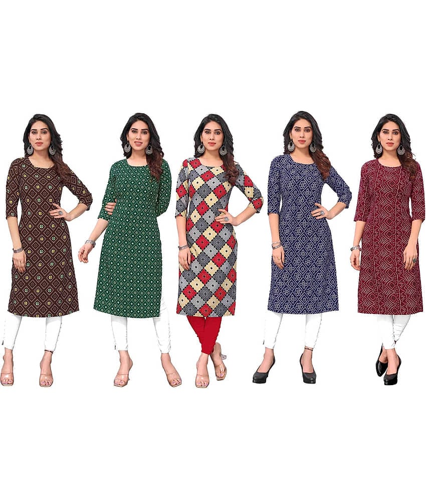 KETAKI FASHION Crepe Printed Straight Women's Kurti - Multicoloured ( Pack of 5 )