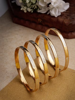 NVR Women Set of 4 Gold-Plated CZ-Studded Traditional Bangles-2.6 / Gold / Alloy