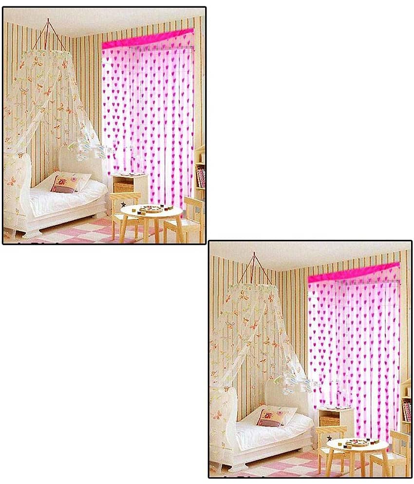 Homefab India Set of 2 Door Eyelet Curtains Floral Pink