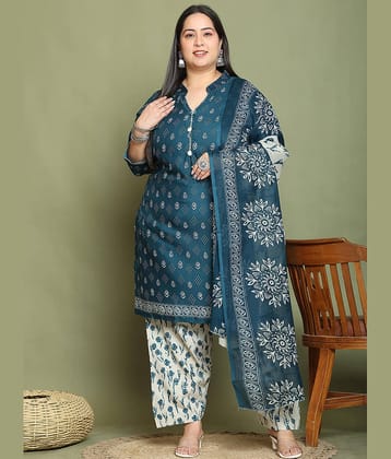 Rajnandini Cotton Blend Printed Kurti With Palazzo Women's Stitched Salwar Suit - Green ( Pack of 1 )