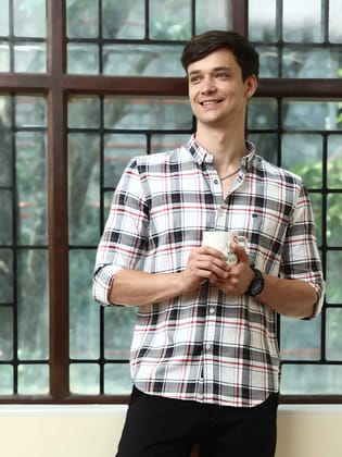 BR Brown & White casual check full sleeve shirt-S