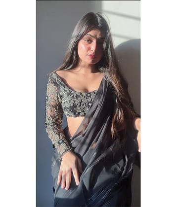 ANAND SAREES Georgette Striped Ilkal Saree With Unstitched Blouse Piece ( BLACK )