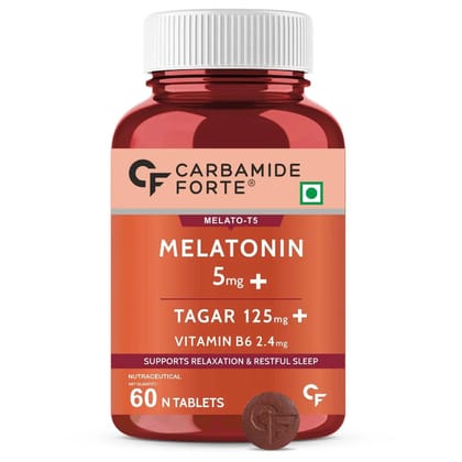 Carbamide Forte Melatonin 5mg Sleep Tablets with 125mg Tagar & Vitamin B6 | 60 Veg Tablets