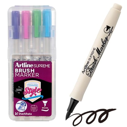Artline Supreme Brush Marker Set of 4 of Purple, Pink, Light Blue & Yellow Green vibrant Colours | Popular Tool Among Artists And Designers