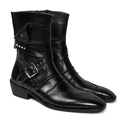 Sleek & Stylish Black Leather Cuban Boot-40/6