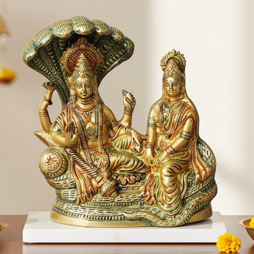 Brass Vishnu Ji Murti Idol - Hindu God Statue for Puja Room, Height : 8.5 Inch (BSMAS842 C)