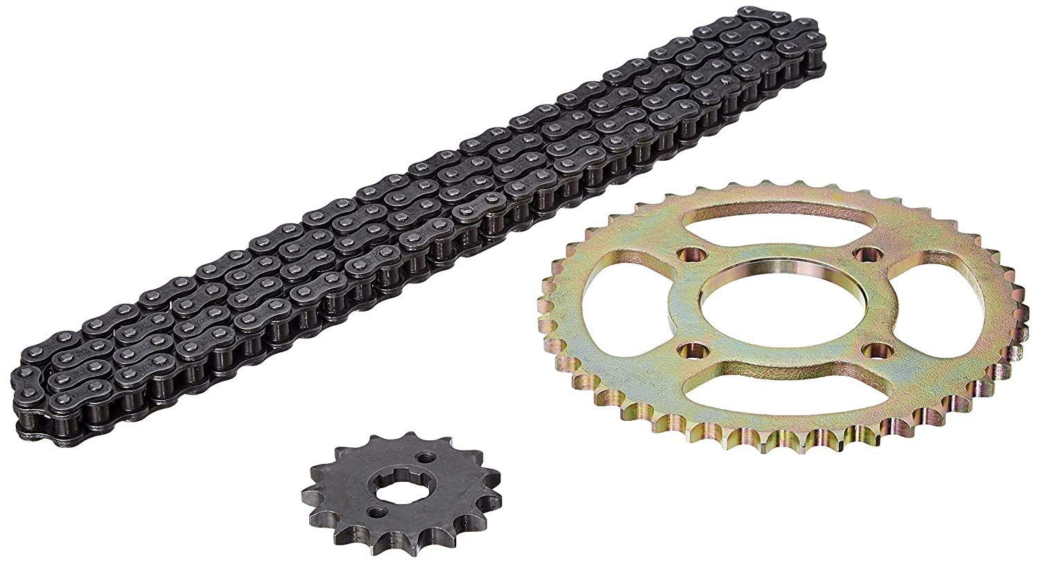 Uno Minda CH-5011 Quadra Rivet Chain & Alloy Steel Hardened Sprockets Chain & Sprocket Kit - R428H SIZE-120L / 15T / 42T(4H) for Hero Acheiver