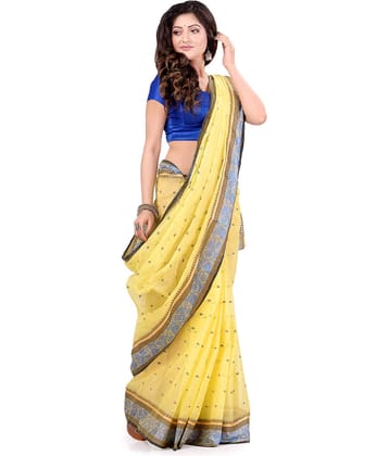 Desh Bidesh Cotton Self Design Saree Without Blouse Piece ( Yellow )
