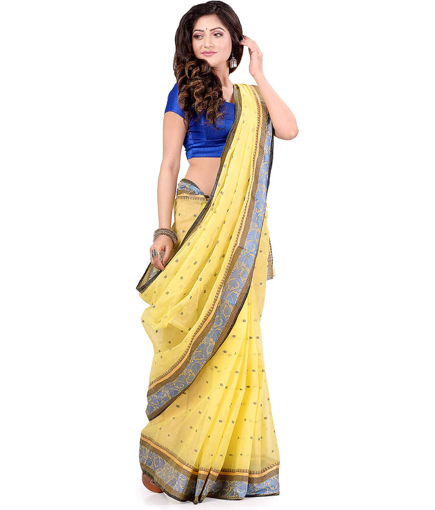 Desh Bidesh Cotton Self Design Saree Without Blouse Piece ( Yellow )