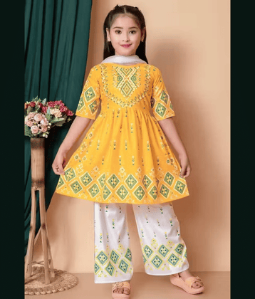 DS DRESSES Girls Cotton Kurti with Pants ( Pack of 1 , Pink )