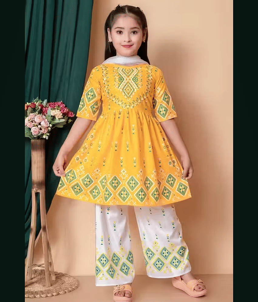 DS DRESSES Girls Cotton Kurti with Pants ( Pack of 1 , Pink )