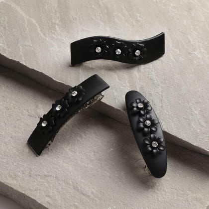 Women Black Set of 3 French Barrette
