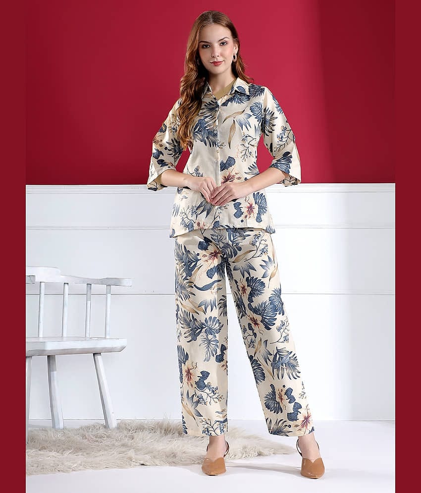 KAHARA Women Shirt With Palazzos Co-Ord Set ( White )