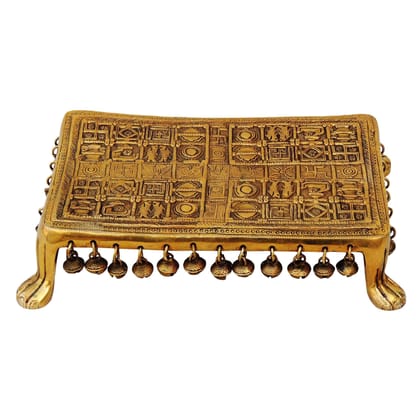 Brass Chowki for God Idol - Traditional Brass Puja Base, Length : 11.2 Inch (BSMAS697 F)