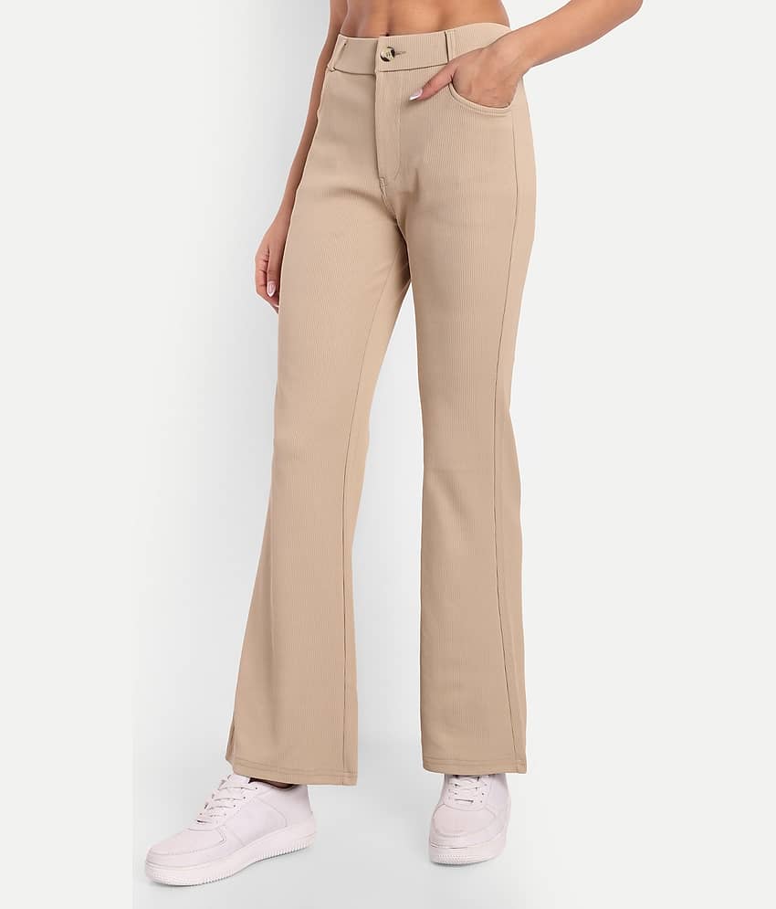 Broadstar Pack of 1 Corduroy Bootcut Women's Bootcut Pants ( Brown )