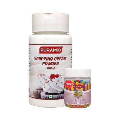 Puramio Whipping Cream Powder- Vanilla, Whipped Cream For Cake, 100 gm Pack + Coloured Disc Free, 25 gm Puramio Whipping Cream Powder- Vanilla, Whipped Cream For Cake, 100 gm Pack + Coloured Disc Free, 25 gm