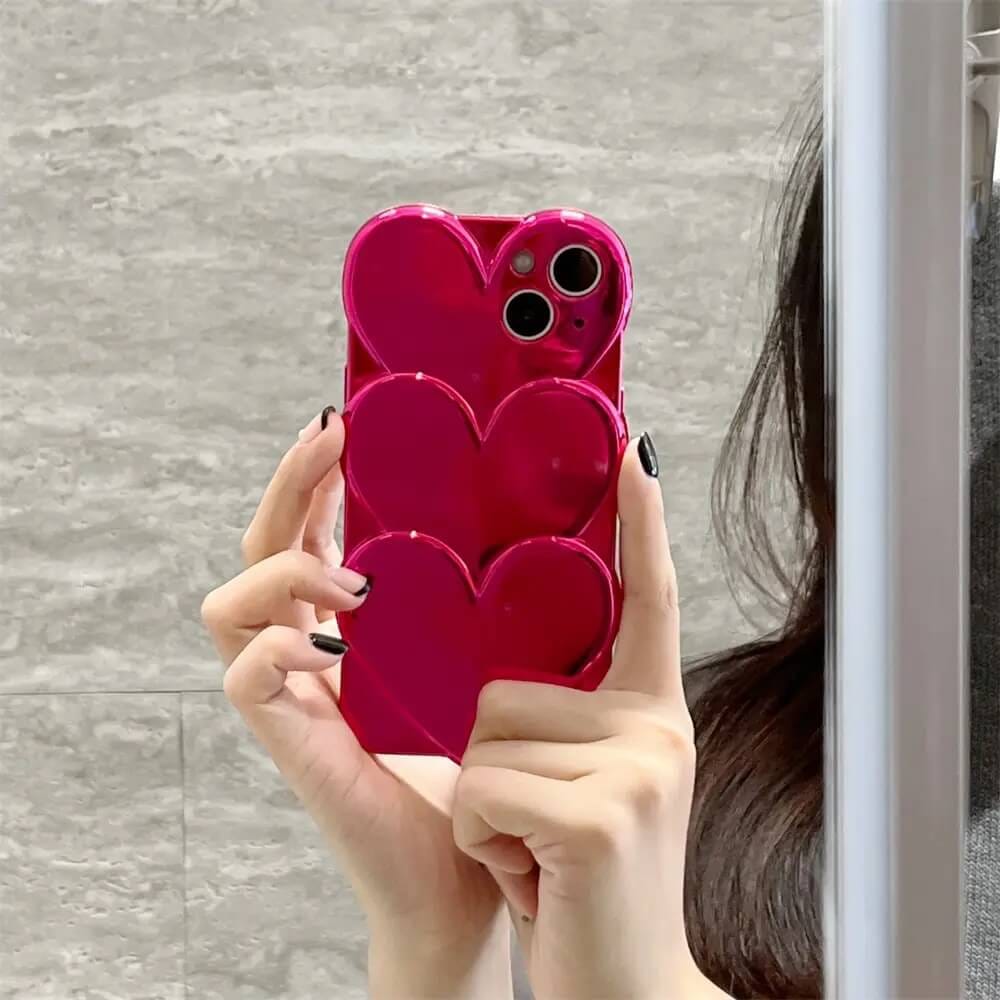 Heart Hot Pink 3D Glossy Soft Case-iPhone 12 Pro
