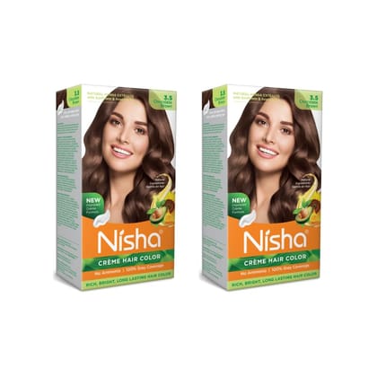 Nisha Creme Hair Color Chocolate Brown, Permanent Hair Colour for Women Men, No Ammonia, Ultra Soft Deep Shine, 100% Grey Coverage, 3.5 Chocolate Brown Hair Colour 120gm Pack of 2 Nisha Creme Hair Color Chocolate Brown, Permanent Hair Colour for Women Me