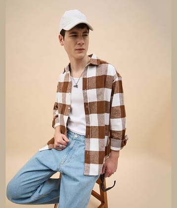 Chimpaaanzee Cotton Blend Oversized Fit Checks Full Sleeves Men's Casual Shirt - Green ( Pack of 1 )