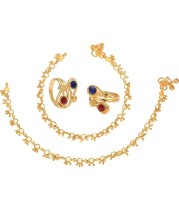 AanyaCentric Silver Plaed 1 Pair Anklet & 1 Pair Toe Ring Combo