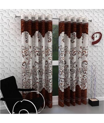 Phyto Home Floral Semi-Transparent Eyelet Door Curtain 7 ft Pack of 2 -Brown