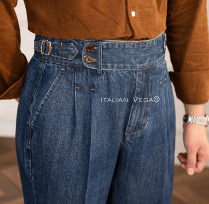 Blue Denim Jeans Gurkha Trouser Pants for Men by Italian Vega® (Limited Edition)-28