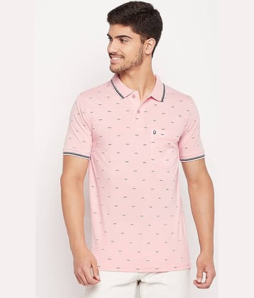 UNIBERRY Pack of 1 Cotton Blend Regular Fit Printed Half Sleeves Men's Polo T Shirt ( Pink )