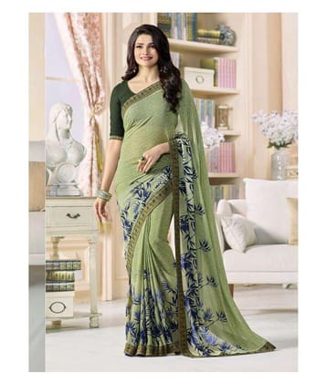 Gazal Fashions - Green Georgette Saree With Blouse Piece (Pack of 1)