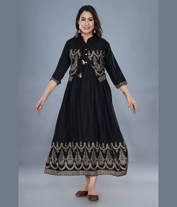 ASHISH PRINT - Black Rayon Women's Flared Kurti ( Pack of 1 )