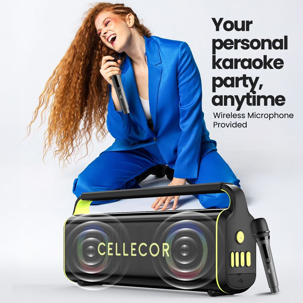 CELLECOR CBS-04 Thunder 120W RMS Bluetooth Speaker with 10 Hours Playtime | TWS Mode | Multiple LED Light Modes | Eco Adjuster | Dual EQ Modes | Multiple Connectivity Wireless Portable (Black Neon)