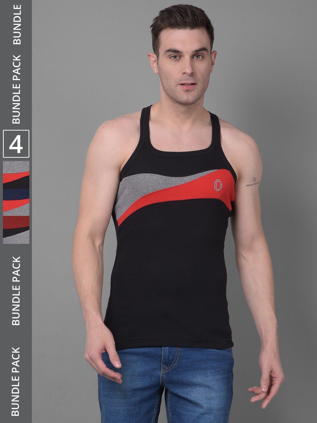 Men's Assorted Pack of 4 Solid Combed Cotton Racerback Styled Gym Vest