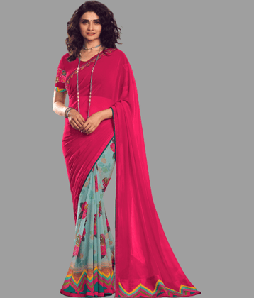BLEESBURY Georgette Printed Saree With Unstitched Blouse Piece ( Pink )